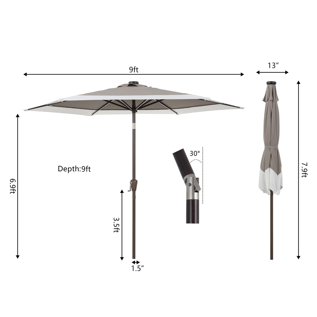 Nancy 9 ft. Classic Coastal 2-Tone Solar LED Market Patio Umbrella