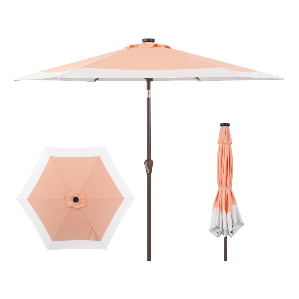 Nancy 9 ft. Classic Coastal 2-Tone Solar LED Market Patio Umbrella