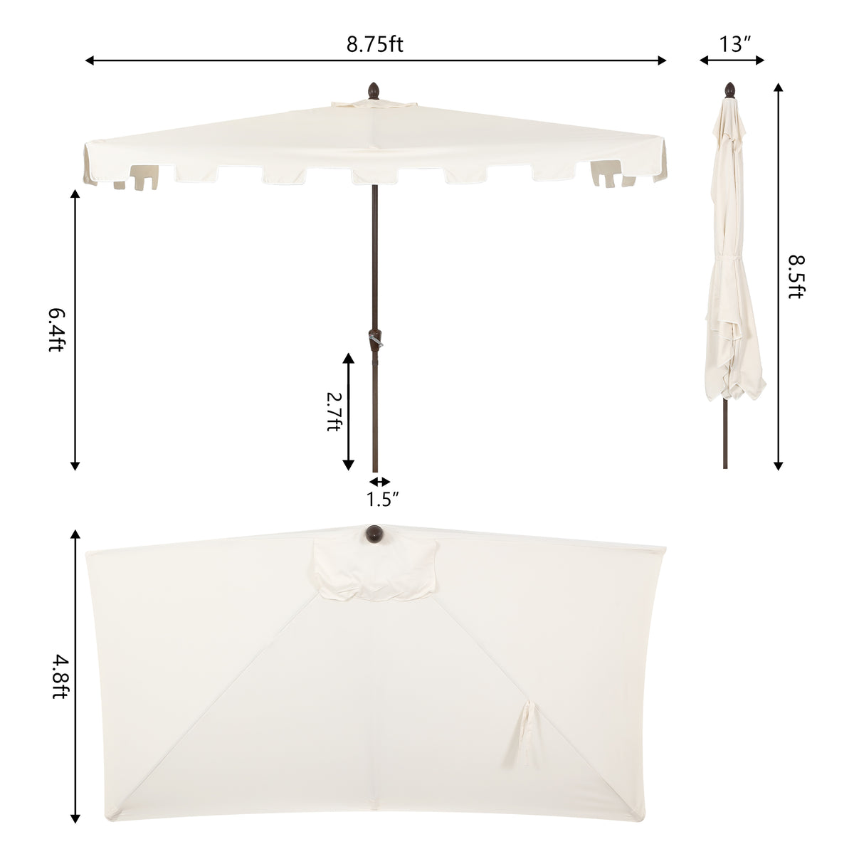Ditto 9 ft. Classic MidCentury Rectangular Half Market Patio Umbrella