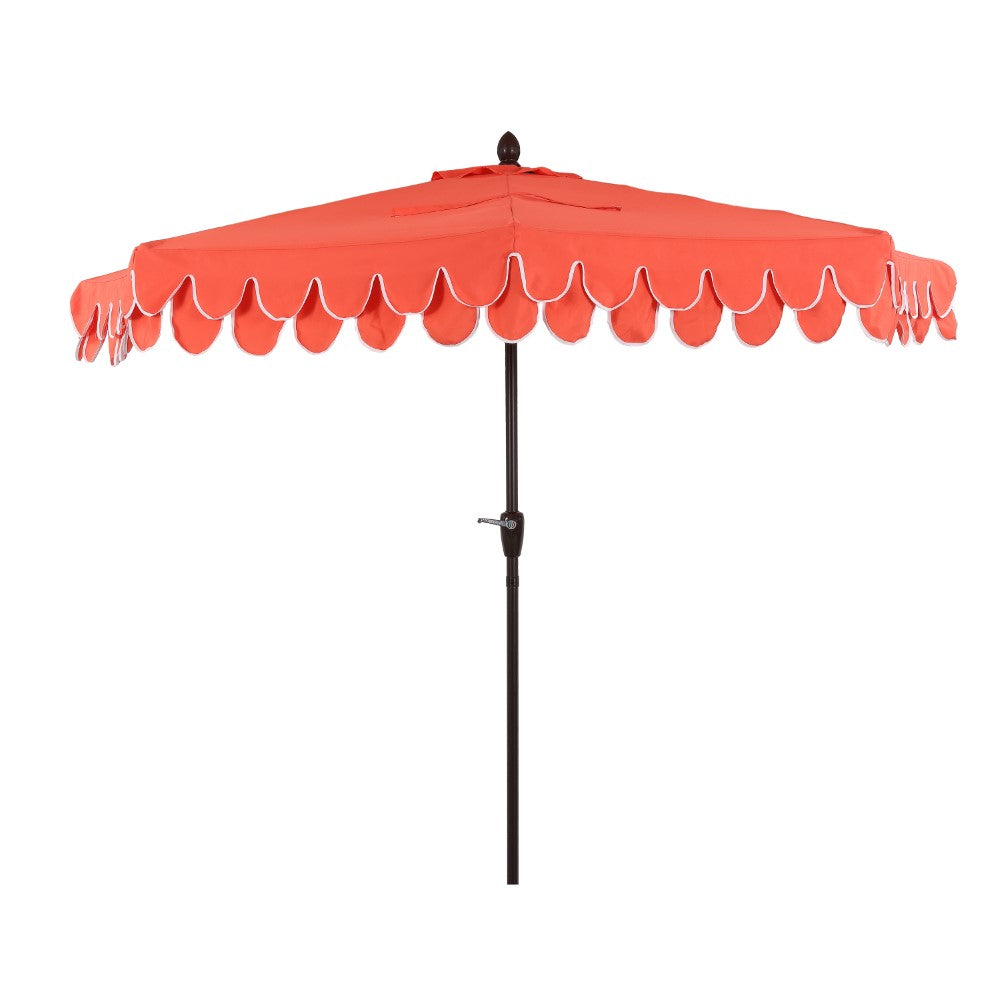 Shah Arc 9 ft. Classic MidCentury Scalloped Fringe Market Patio Half Umbrella with CrankTilt Button and UV Protection