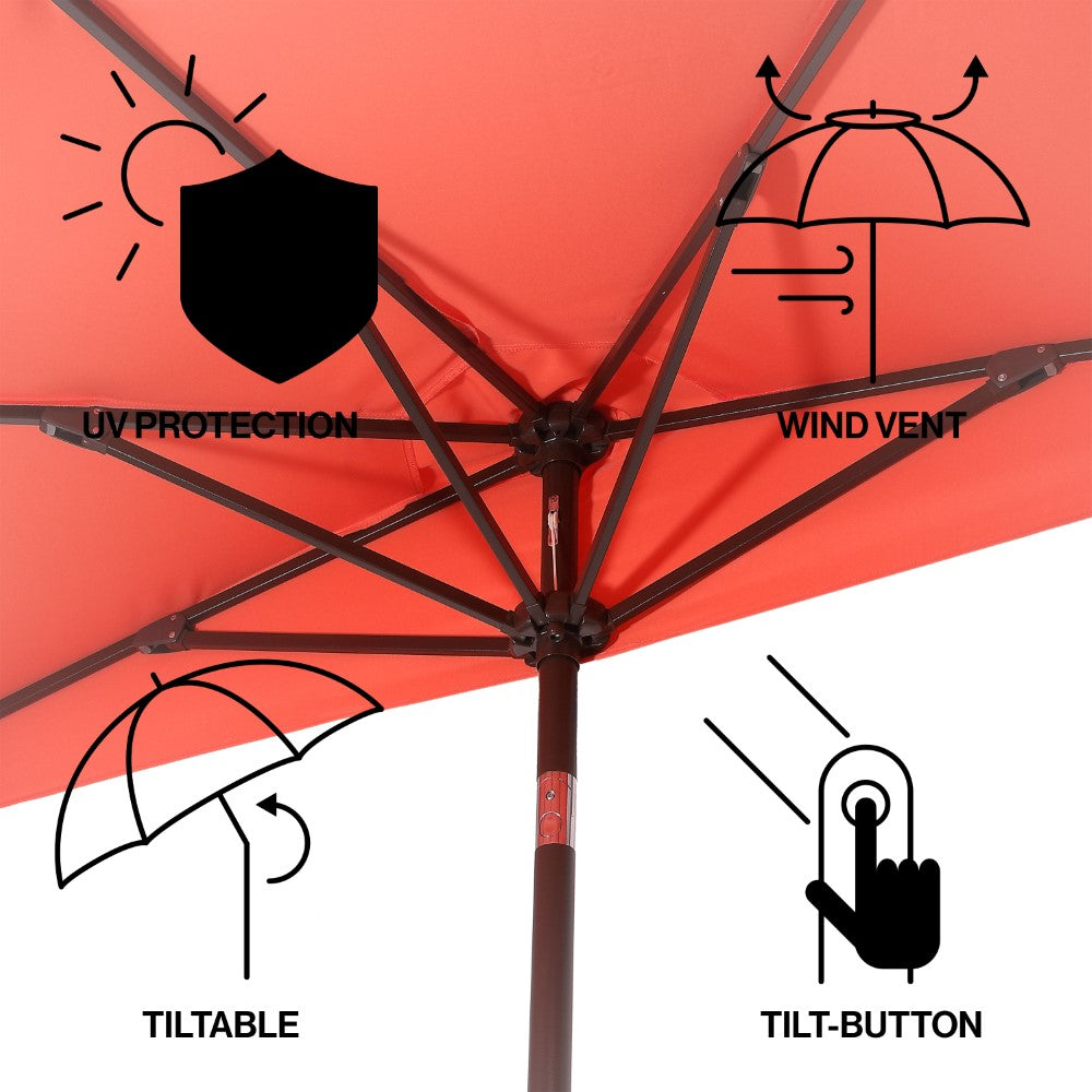 Shah Arc 9 ft. Classic MidCentury Scalloped Fringe Market Patio Half Umbrella with CrankTilt Button and UV Protection