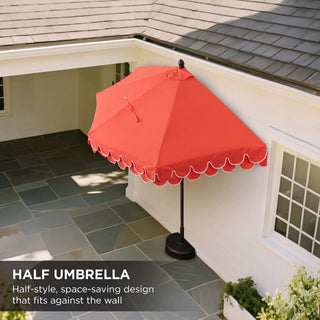 Shah Arc 9 ft. Classic MidCentury Scalloped Fringe Market Patio Half Umbrella with CrankTilt Button and UV Protection