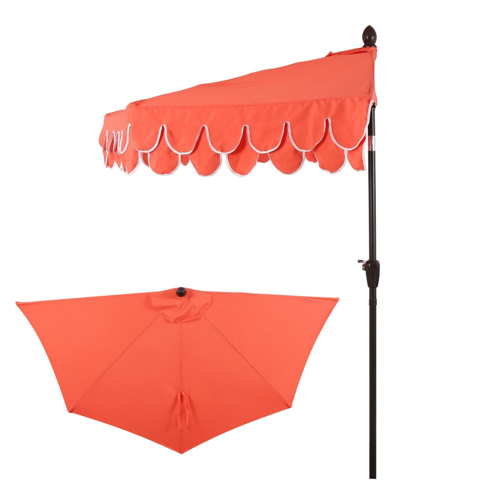 Shah Arc 9 ft. Classic MidCentury Scalloped Fringe Market Patio Half Umbrella with CrankTilt Button and UV Protection