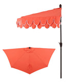 Shah Arc 9 ft. Classic MidCentury Scalloped Fringe Market Patio Half Umbrella with CrankTilt Button and UV Protection