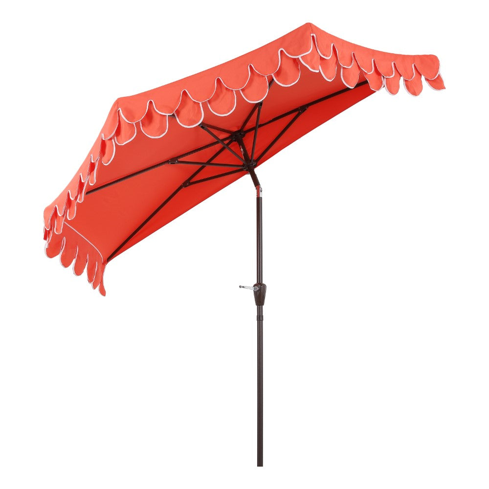 Shah Arc 9 ft. Classic MidCentury Scalloped Fringe Market Patio Half Umbrella with CrankTilt Button and UV Protection