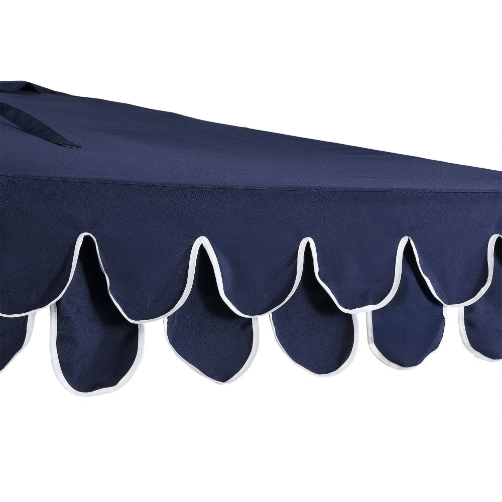 Shah Arc 9 ft. Classic MidCentury Scalloped Fringe Market Patio Half Umbrella with CrankTilt Button and UV Protection