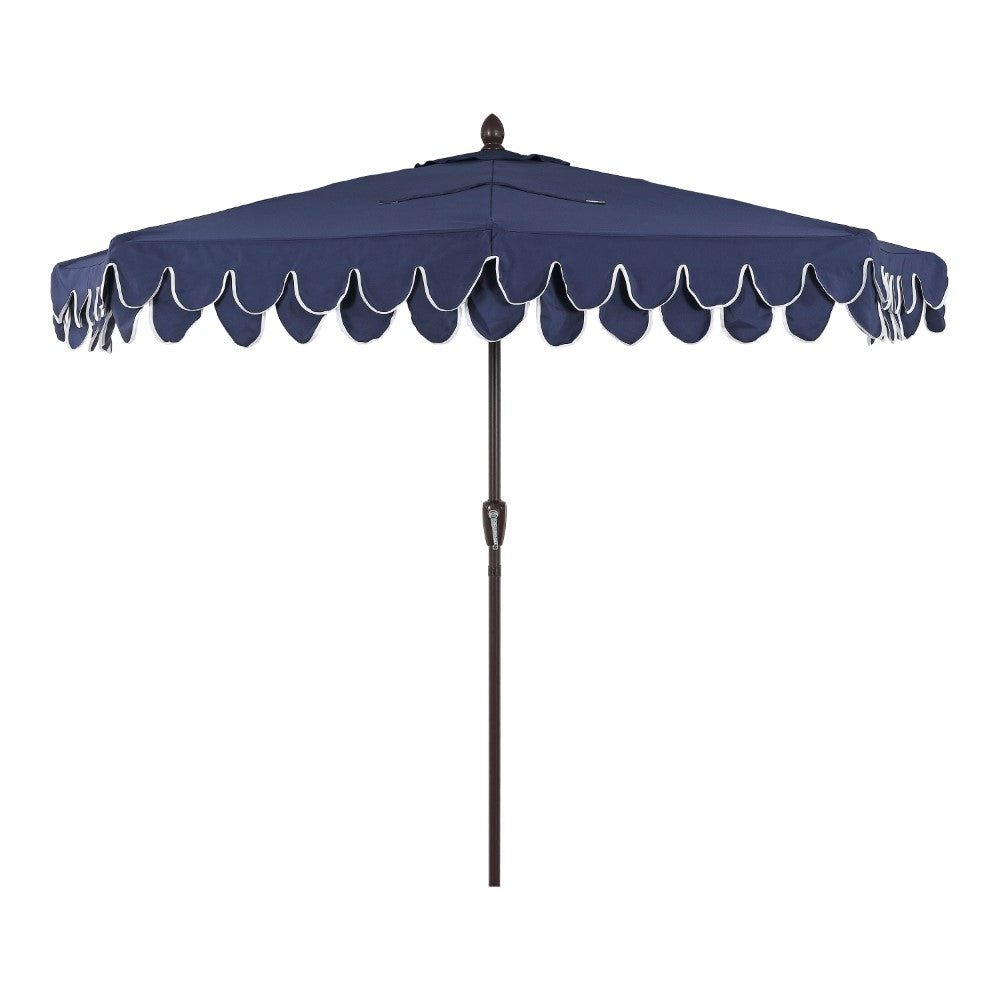 Shah Arc 9 ft. Classic MidCentury Scalloped Fringe Market Patio Half Umbrella with CrankTilt Button and UV Protection