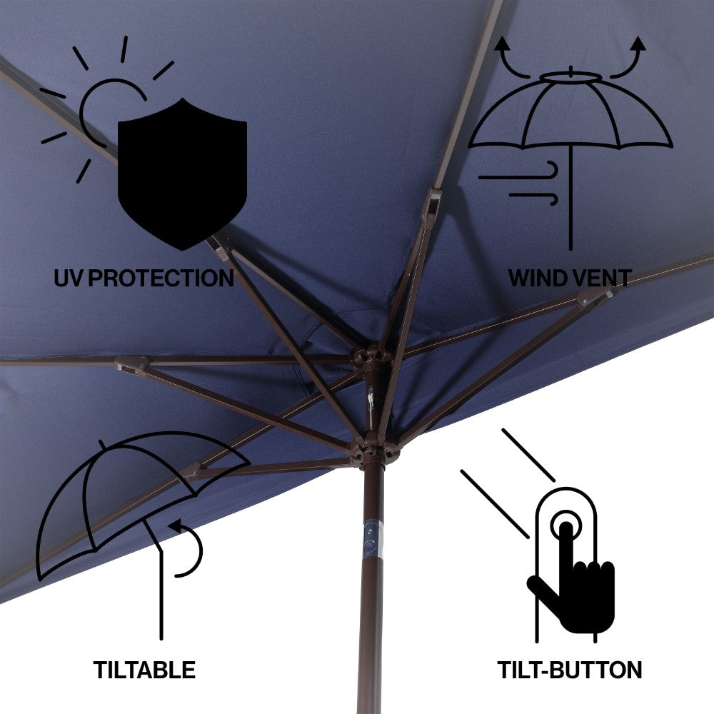 Shah Arc 9 ft. Classic MidCentury Scalloped Fringe Market Patio Half Umbrella with CrankTilt Button and UV Protection