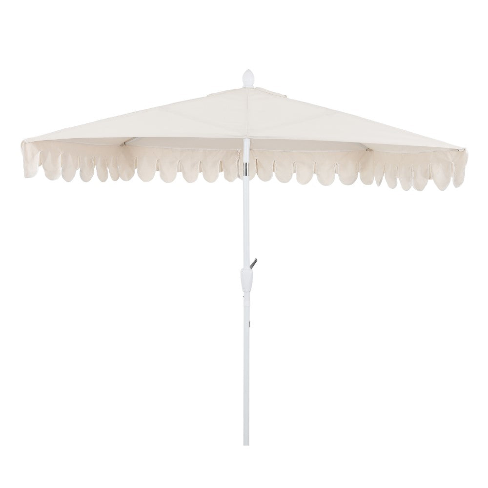 Shah Arc 9 ft. Classic MidCentury Scalloped Fringe Market Patio Half Umbrella with CrankTilt Button and UV Protection