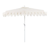 Shah Arc 9 ft. Classic MidCentury Scalloped Fringe Market Patio Half Umbrella with CrankTilt Button and UV Protection