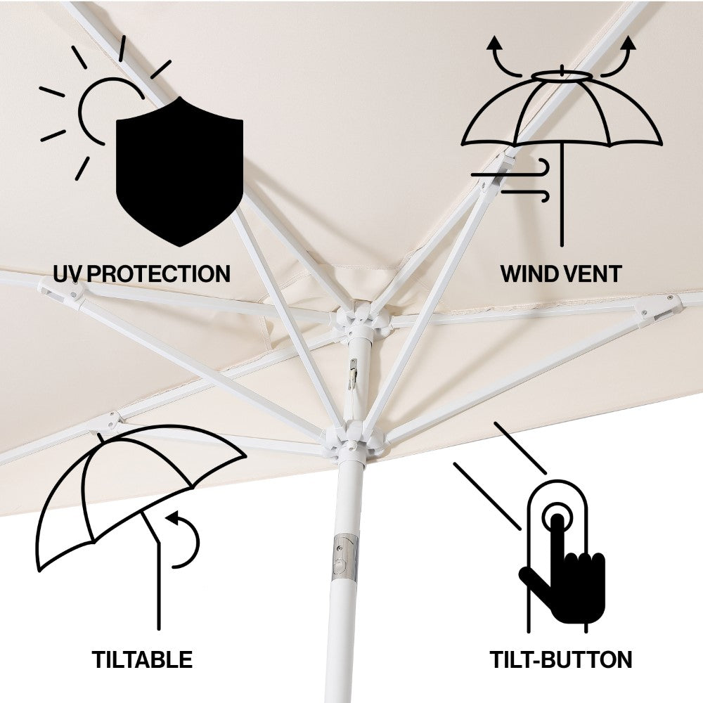 Shah Arc 9 ft. Classic MidCentury Scalloped Fringe Market Patio Half Umbrella with CrankTilt Button and UV Protection