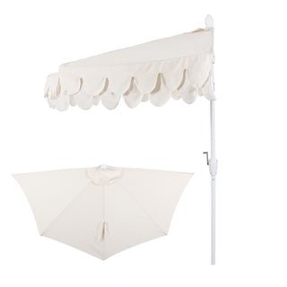 Shah Arc 9 ft. Classic MidCentury Scalloped Fringe Market Patio Half Umbrella with CrankTilt Button and UV Protection