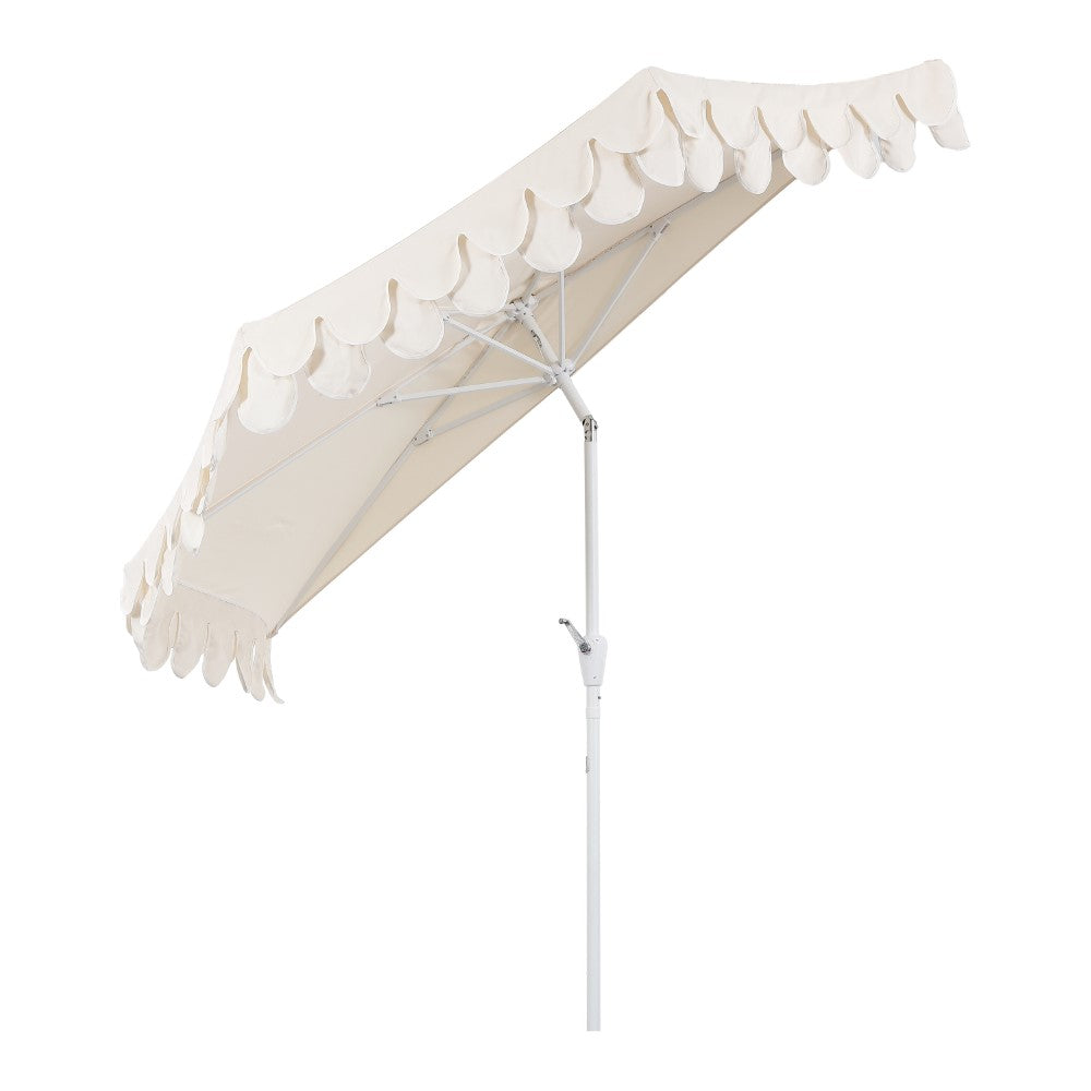 Shah Arc 9 ft. Classic MidCentury Scalloped Fringe Market Patio Half Umbrella with CrankTilt Button and UV Protection