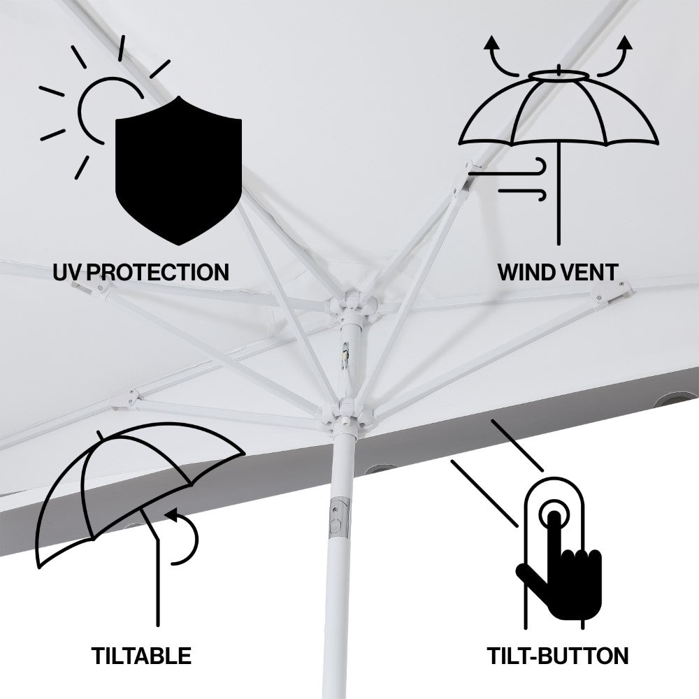 Shah Arc 9 ft. Classic MidCentury Scalloped Fringe Market Patio Half Umbrella with CrankTilt Button and UV Protection