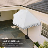 Shah Arc 9 ft. Classic MidCentury Scalloped Fringe Market Patio Half Umbrella with CrankTilt Button and UV Protection