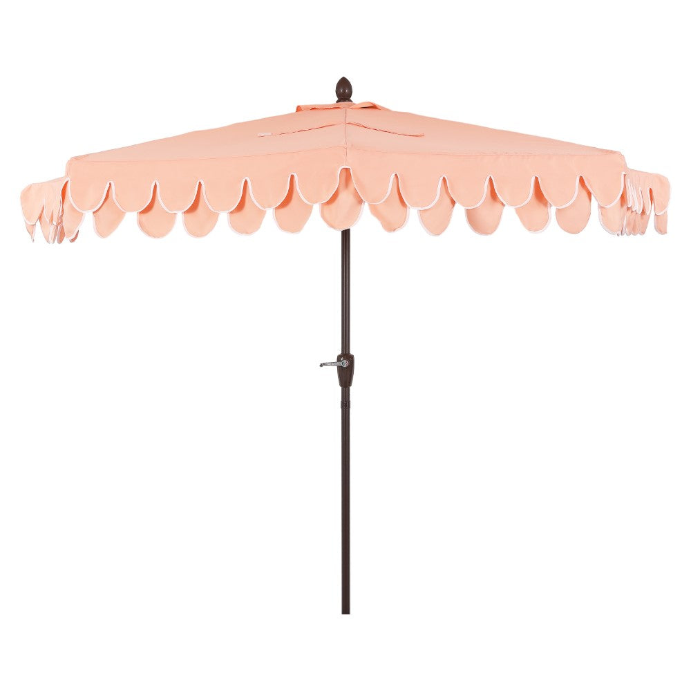 Shah Arc 9 ft. Classic MidCentury Scalloped Fringe Market Patio Half Umbrella with CrankTilt Button and UV Protection