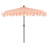 Shah Arc 9 ft. Classic MidCentury Scalloped Fringe Market Patio Half Umbrella with CrankTilt Button and UV Protection