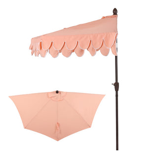 Shah Arc 9 ft. Classic MidCentury Scalloped Fringe Market Patio Half Umbrella with CrankTilt Button and UV Protection