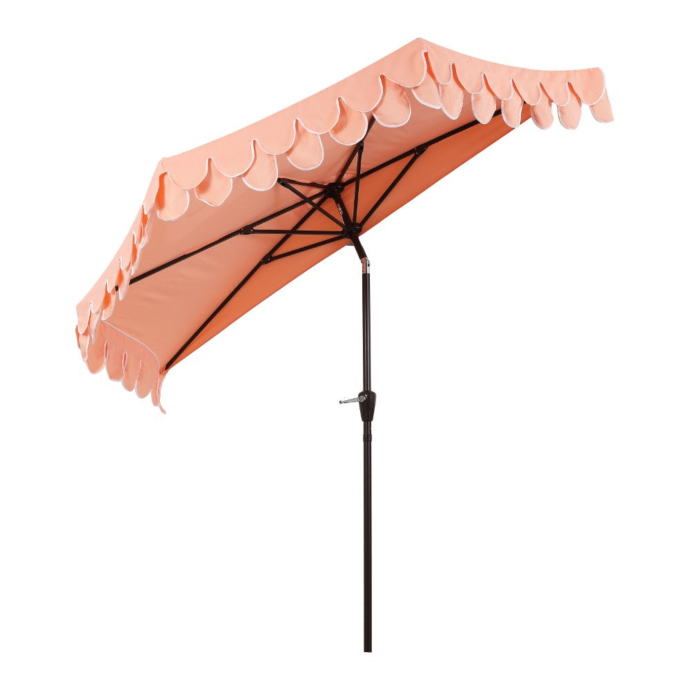 Shah Arc 9 ft. Classic MidCentury Scalloped Fringe Market Patio Half Umbrella with CrankTilt Button and UV Protection