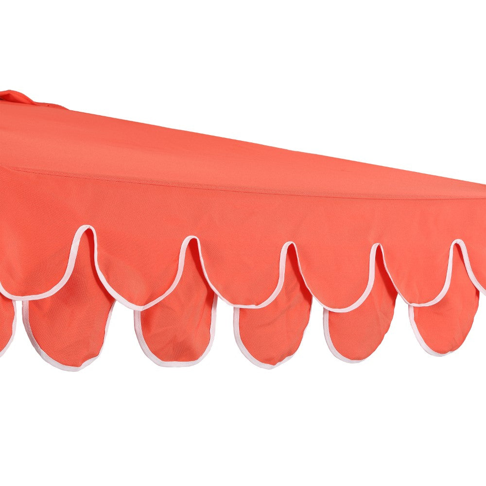 Shah Arc 9 ft. Classic MidCentury Scalloped Fringe Market Patio Half Umbrella with CrankTilt Button and UV Protection
