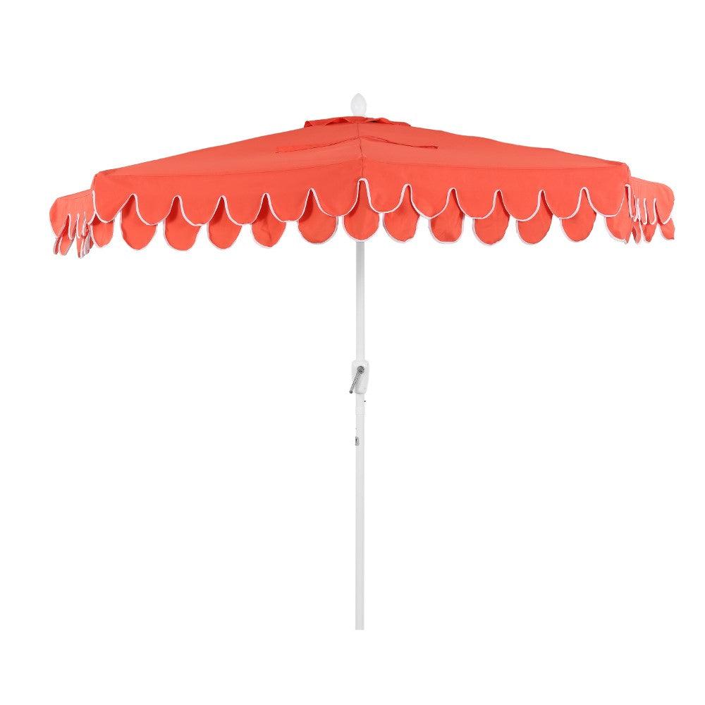 Shah Arc 9 ft. Classic MidCentury Scalloped Fringe Market Patio Half Umbrella with CrankTilt Button and UV Protection