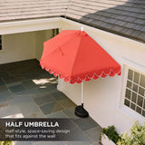 Shah Arc 9 ft. Classic MidCentury Scalloped Fringe Market Patio Half Umbrella with CrankTilt Button and UV Protection