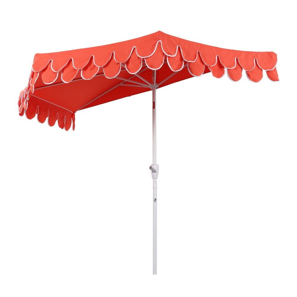 Shah Arc 9 ft. Classic MidCentury Scalloped Fringe Market Patio Half Umbrella with CrankTilt Button and UV Protection