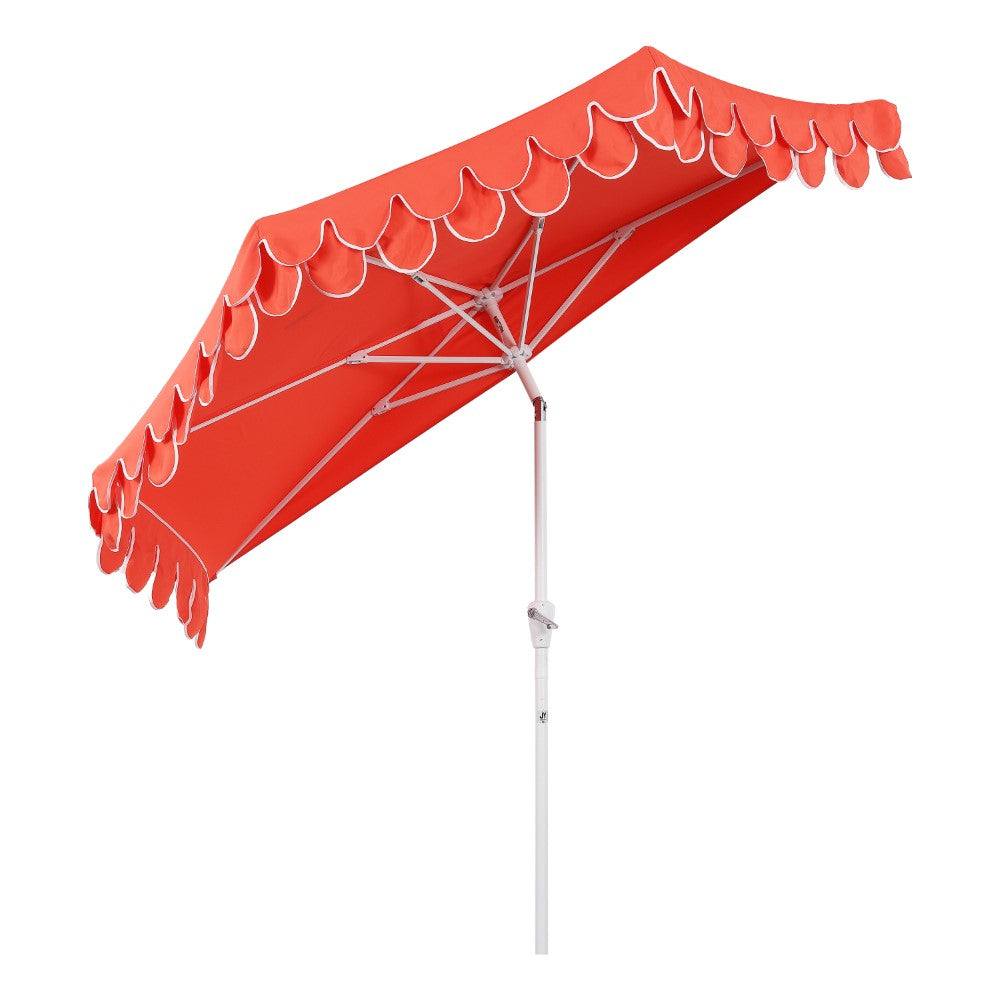 Shah Arc 9 ft. Classic MidCentury Scalloped Fringe Market Patio Half Umbrella with CrankTilt Button and UV Protection