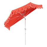 Shah Arc 9 ft. Classic MidCentury Scalloped Fringe Market Patio Half Umbrella with CrankTilt Button and UV Protection