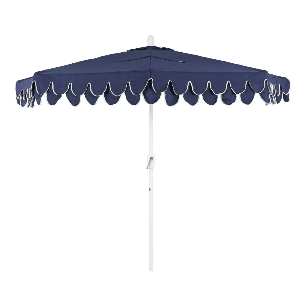 Shah Arc 9 ft. Classic MidCentury Scalloped Fringe Market Patio Half Umbrella with CrankTilt Button and UV Protection