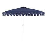 Shah Arc 9 ft. Classic MidCentury Scalloped Fringe Market Patio Half Umbrella with CrankTilt Button and UV Protection