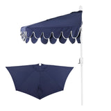 Shah Arc 9 ft. Classic MidCentury Scalloped Fringe Market Patio Half Umbrella with CrankTilt Button and UV Protection