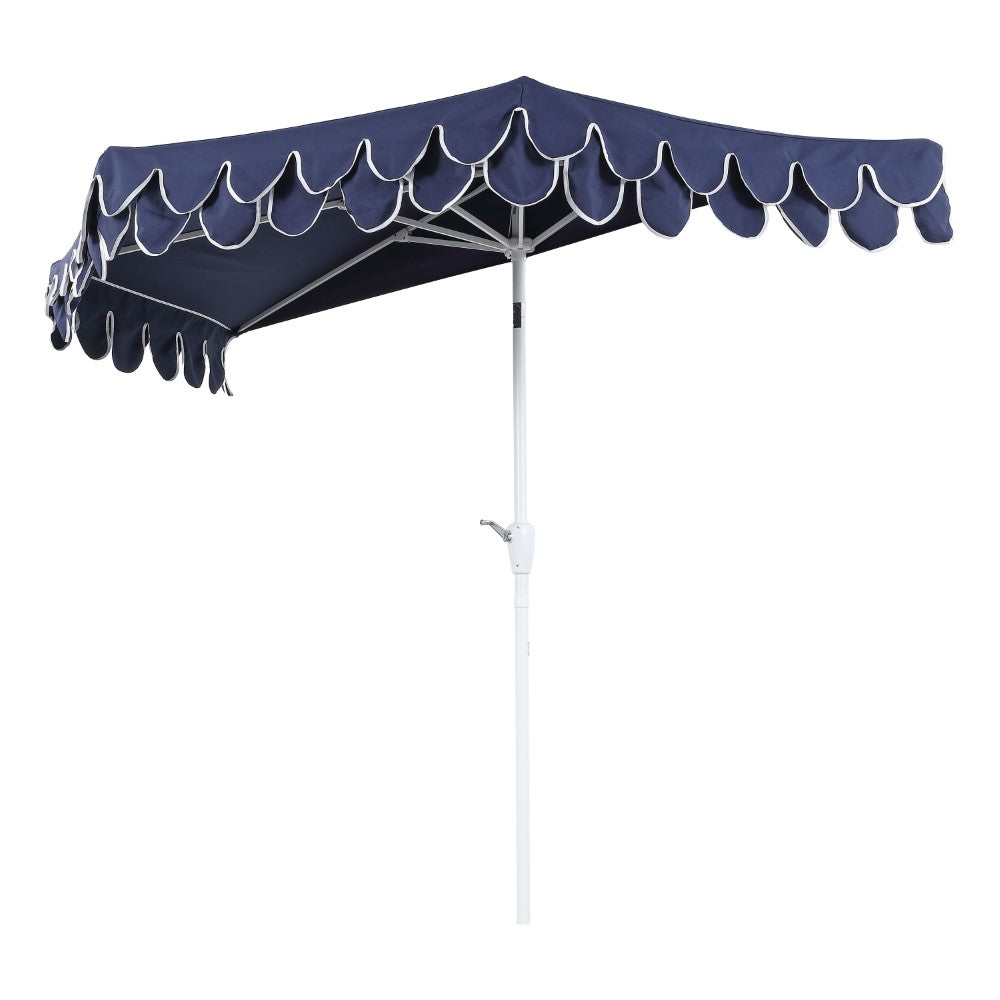 Shah Arc 9 ft. Classic MidCentury Scalloped Fringe Market Patio Half Umbrella with CrankTilt Button and UV Protection