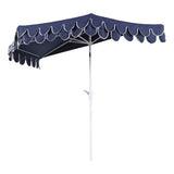 Shah Arc 9 ft. Classic MidCentury Scalloped Fringe Market Patio Half Umbrella with CrankTilt Button and UV Protection