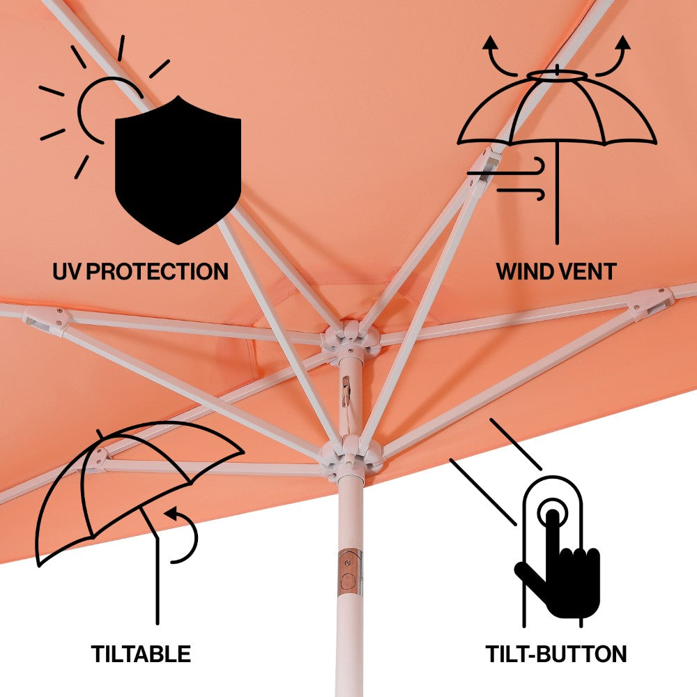 Shah Arc 9 ft. Classic MidCentury Scalloped Fringe Market Patio Half Umbrella with CrankTilt Button and UV Protection