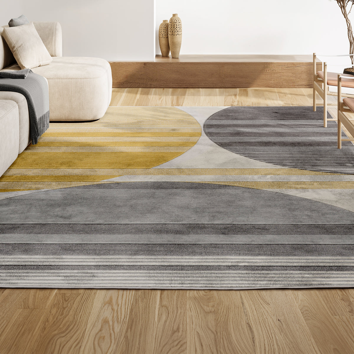 Trident Geometric Striped Circles Area Rug