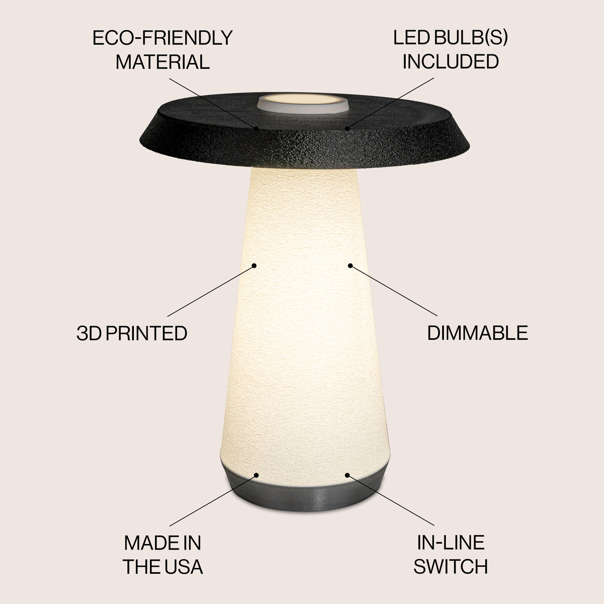 Nordic 12.25" Mid-Century Minimalist Plant-Based PLA 3D Printed Dimmable LED Table Lamp