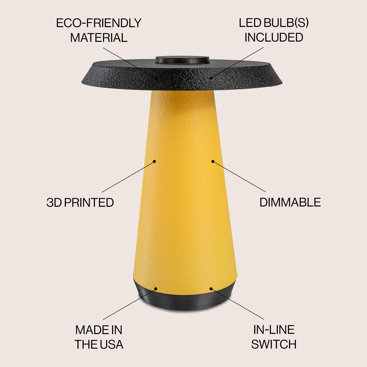 Nordic 12.25" Mid-Century Minimalist Plant-Based PLA 3D Printed Dimmable LED Table Lamp