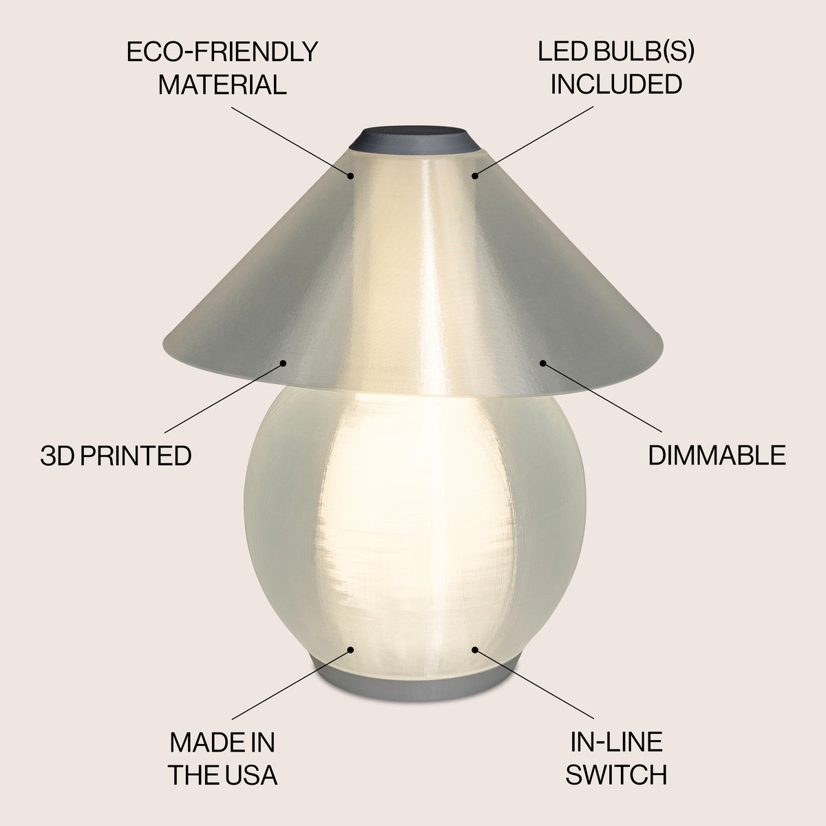 Buddy 13" Modern Contemporary Plant-Based PLA 3D Printed Dimmable LED Table Lamp