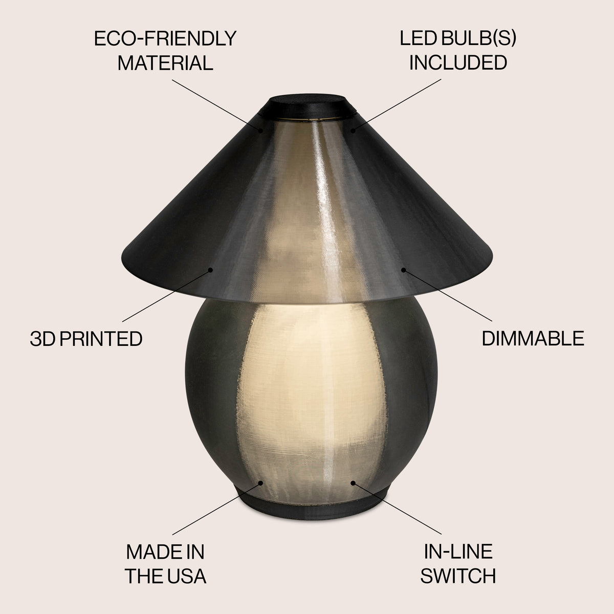Buddy 13" Modern Contemporary Plant-Based PLA 3D Printed Dimmable LED Table Lamp