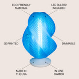Swedish 13.5" Mid-Century Coastal Plant-Based PLA 3D Printed Dimmable LED Table Lamp