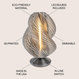 Swedish 13.5" Mid-Century Coastal Plant-Based PLA 3D Printed Dimmable LED Table Lamp