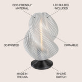 Swedish 13.5" Mid-Century Coastal Plant-Based PLA 3D Printed Dimmable LED Table Lamp
