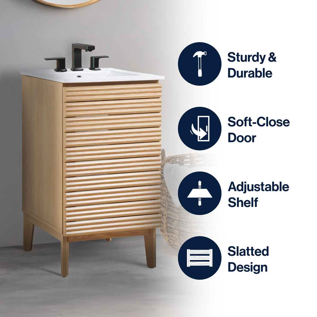 Cala Thin Linear Slat Modern Farmhouse 2-Shelf Bath Vanity Cabinet Only (Sink Basin not Included)