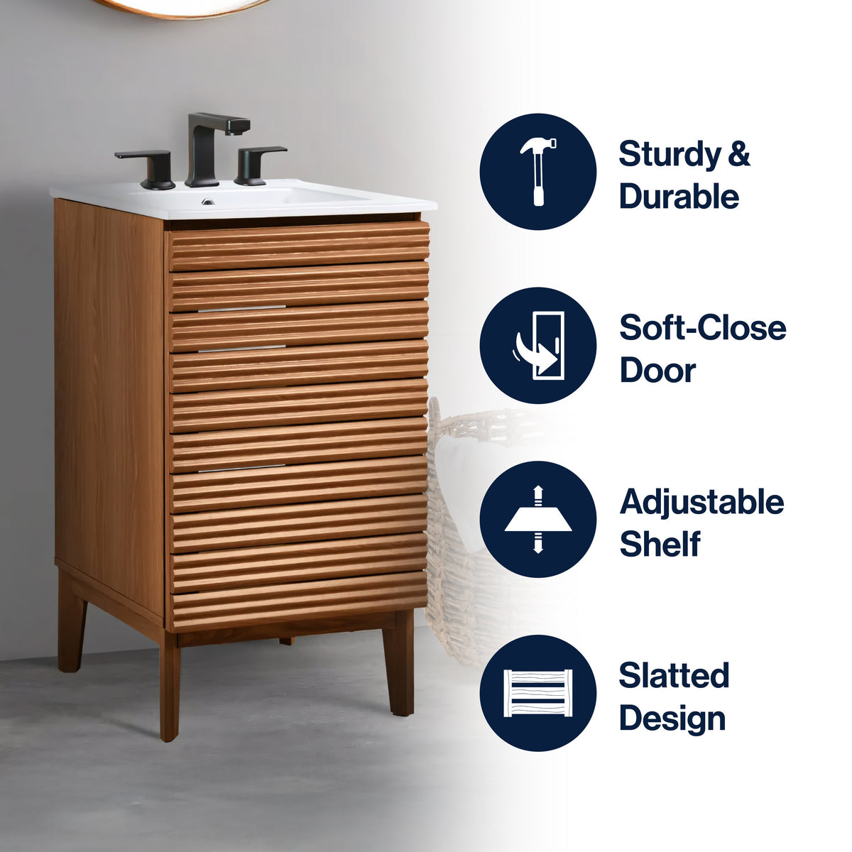 Cala Thin Linear Slat Modern Farmhouse 2-Shelf Bath Vanity Cabinet Only (Sink Basin not Included)
