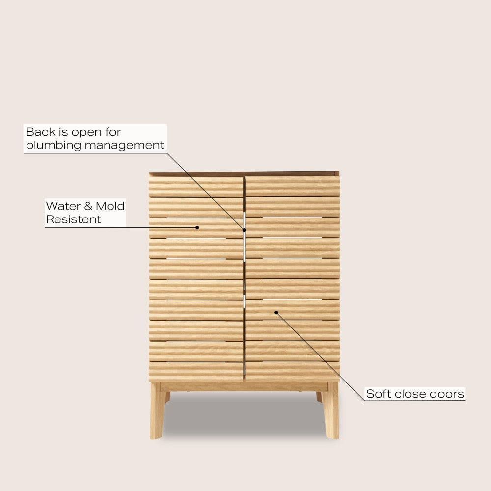 Calandre Thin Linear Slat Modern Farmhouse 2-Shelf Bath Vanity Cabinet Only (Sink Basin not Included) - JONATHAN Y