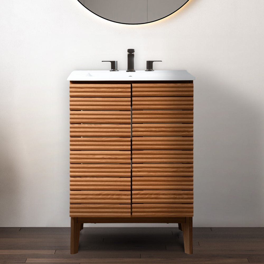 Cala Thin Linear Slat Modern Farmhouse 2-Shelf Bath Vanity Cabinet Only (Sink Basin not Included)