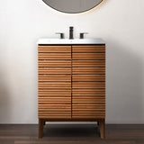 Cala Thin Linear Slat Modern Farmhouse 2-Shelf Bath Vanity Cabinet Only (Sink Basin not Included)