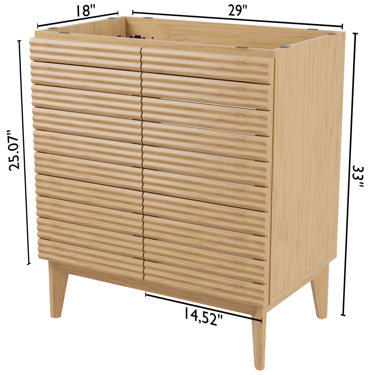 Cala Thin Linear Slat Modern Farmhouse 2-Shelf Bath Vanity Cabinet Only (Sink Basin not Included)