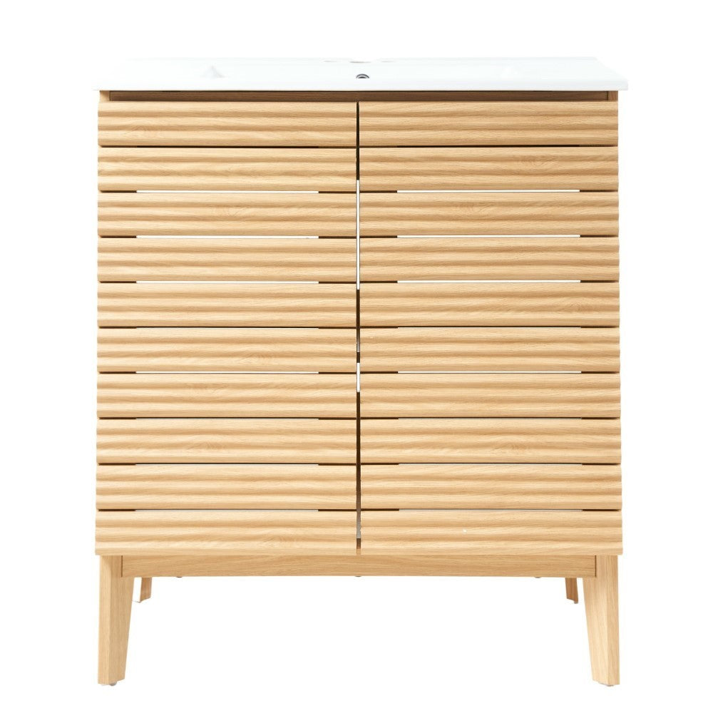 Cala Thin Linear Slat Modern Farmhouse 2-Shelf Bath Vanity Cabinet Only (Sink Basin not Included)